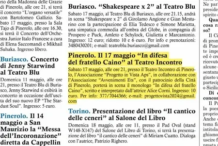 Pinerolo. Il 17 maggio “In difesa
del fratello Caino” 
